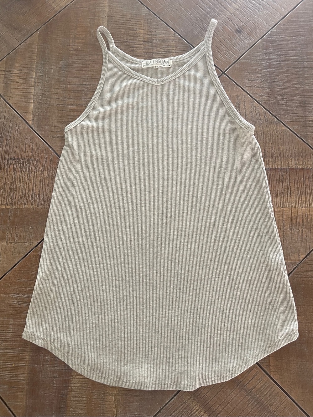 Joah Brown Ribbed V-Neck Tank Top Beige Taupe S/M Made in USA